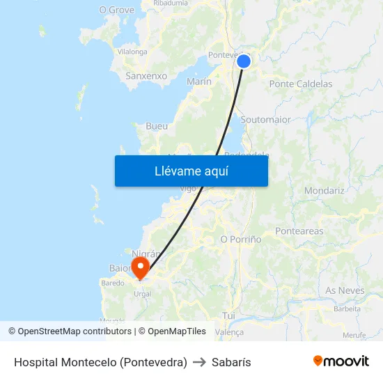 Hospital Montecelo (Pontevedra) to Sabarís map