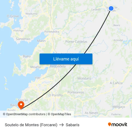 Soutelo de Montes (Forcarei) to Sabarís map
