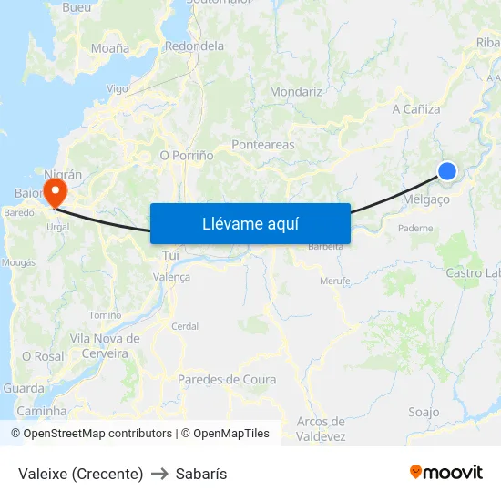 Valeixe (Crecente) to Sabarís map