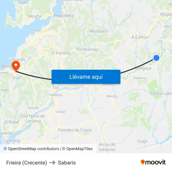 Frieira (Crecente) to Sabarís map