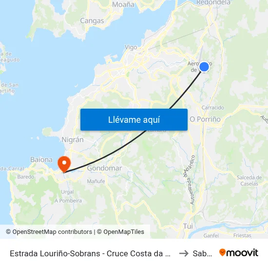 Estrada Louriño-Sobrans - Cruce Costa da Viñiña (Mos) to Sabarís map