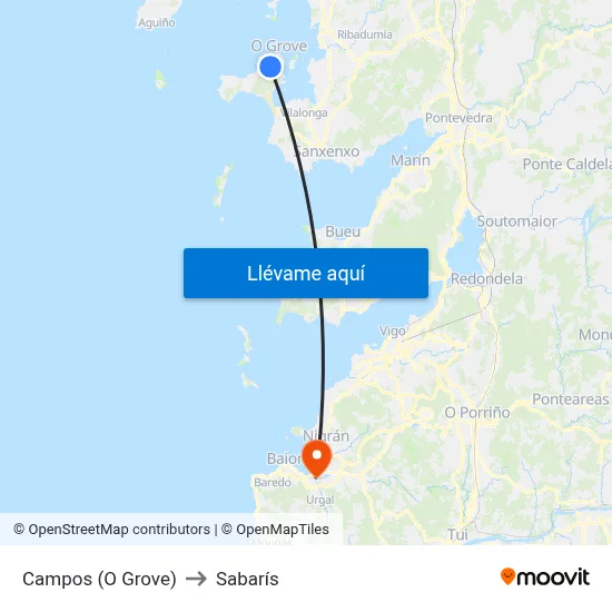 Campos (O Grove) to Sabarís map