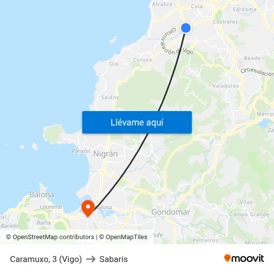 Caramuxo, 3 (Vigo) to Sabarís map