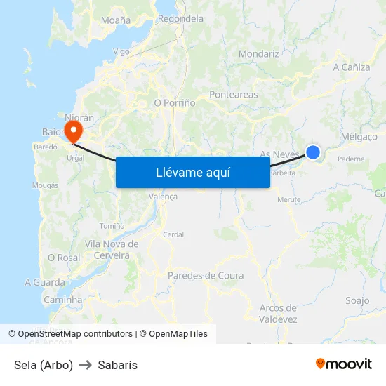 Sela (Arbo) to Sabarís map