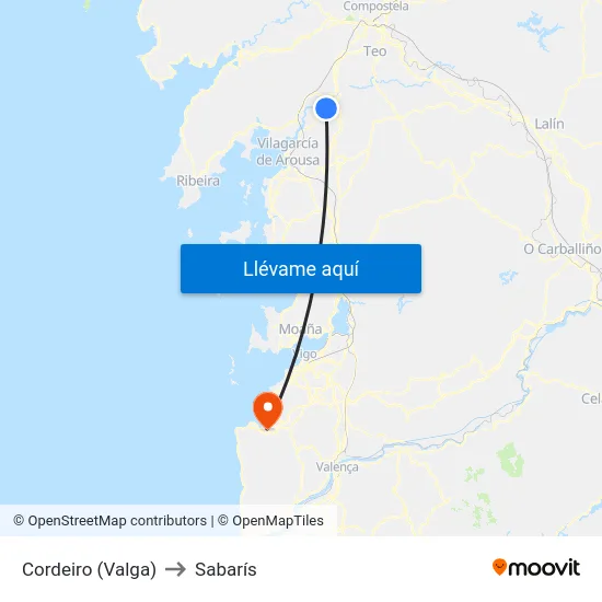 Cordeiro (Valga) to Sabarís map