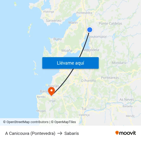 A Canicouva (Pontevedra) to Sabarís map