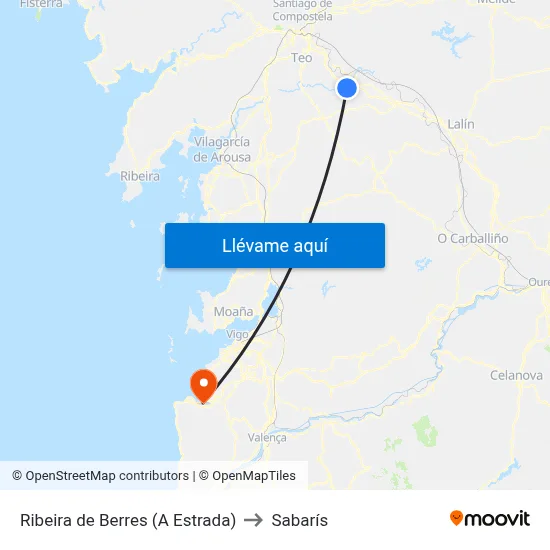 Ribeira de Berres (A Estrada) to Sabarís map