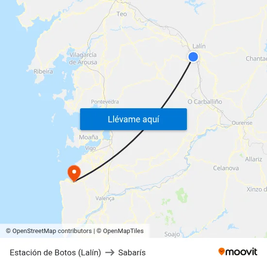 Estación de Botos (Lalín) to Sabarís map