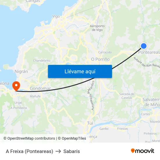 A Freixa (Ponteareas) to Sabarís map