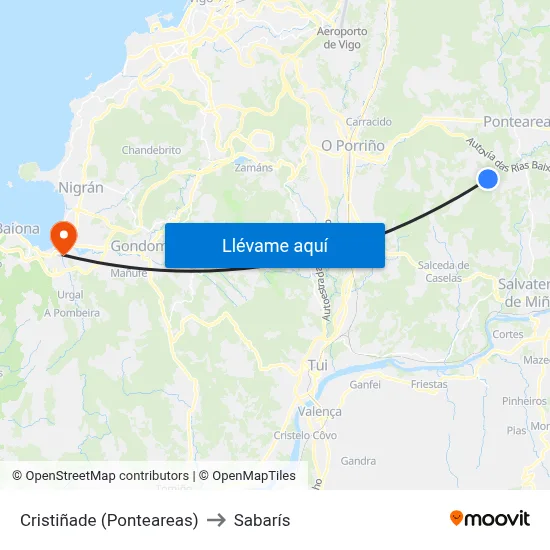 Cristiñade (Ponteareas) to Sabarís map