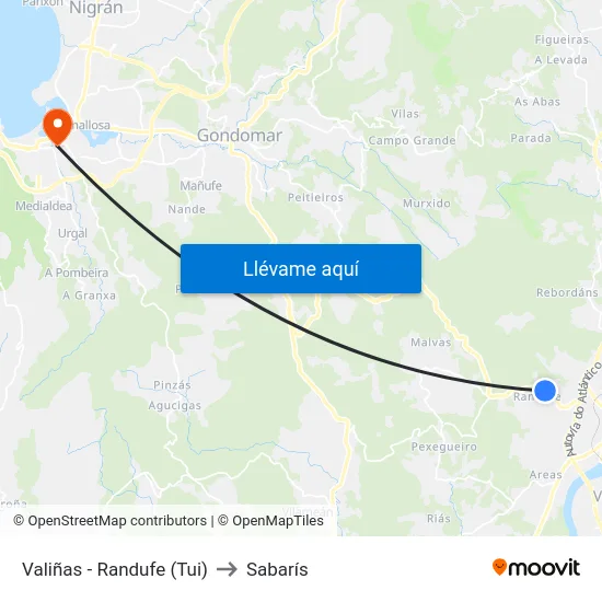 Valiñas - Randufe (Tui) to Sabarís map