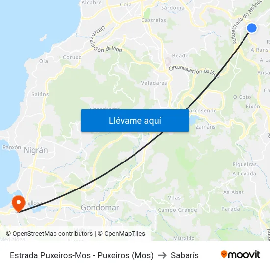 Estrada Puxeiros-Mos - Puxeiros (Mos) to Sabarís map