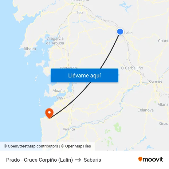 Prado - Cruce Corpiño (Lalín) to Sabarís map