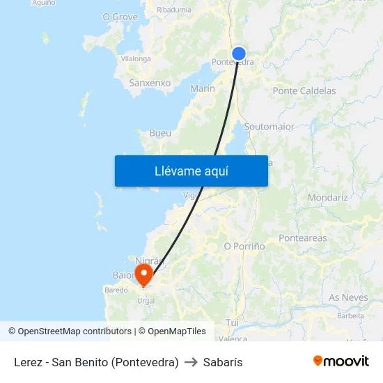 Lerez - San Benito (Pontevedra) to Sabarís map