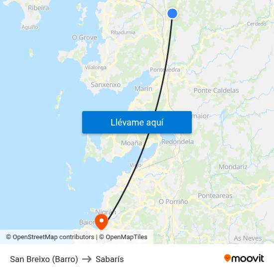San Breixo (Barro) to Sabarís map