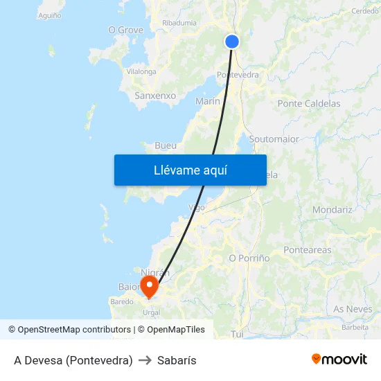 A Devesa (Pontevedra) to Sabarís map