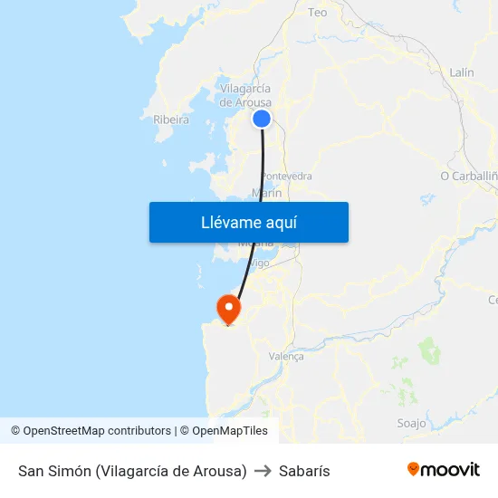 San Simón (Vilagarcía de Arousa) to Sabarís map