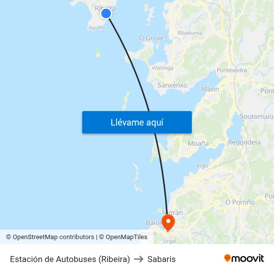 Estación de Autobuses (Ribeira) to Sabarís map