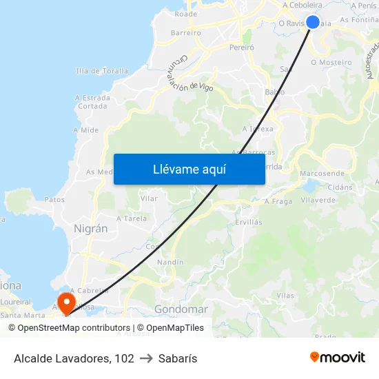 Alcalde Lavadores, 102 to Sabarís map