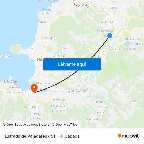 Estrada de Valadares 451 to Sabarís map