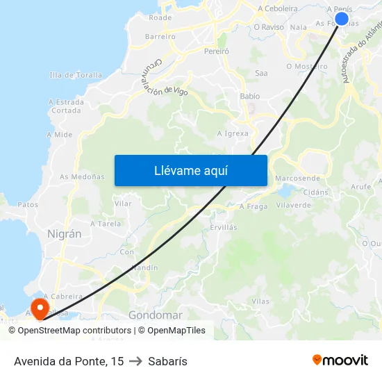 Avenida da Ponte, 15 to Sabarís map