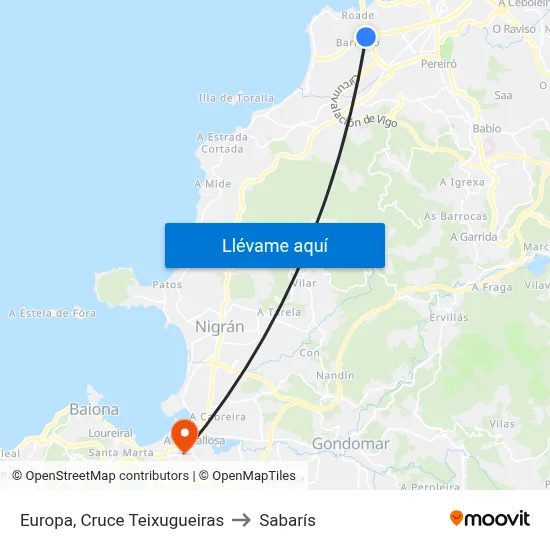 Europa, Cruce Teixugueiras to Sabarís map