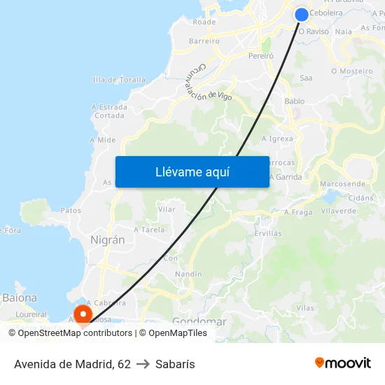 Avenida de Madrid, 62 to Sabarís map
