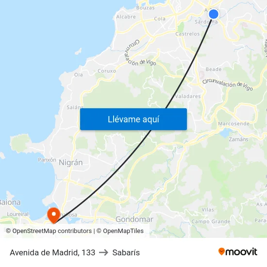 Avenida de Madrid, 133 to Sabarís map