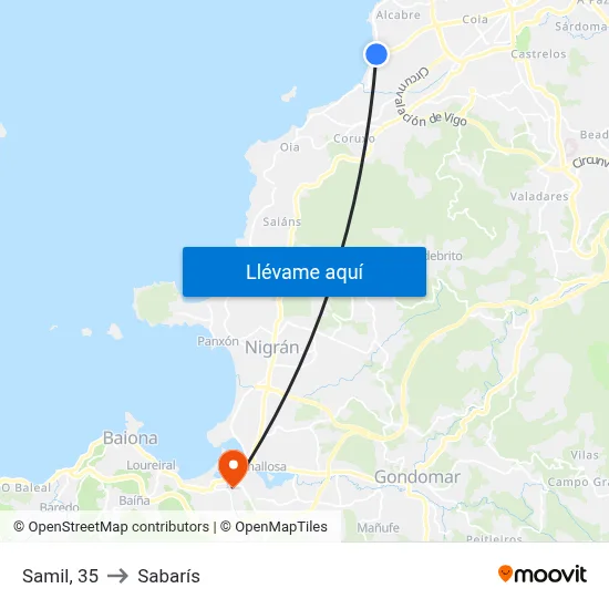 Samil, 35 to Sabarís map