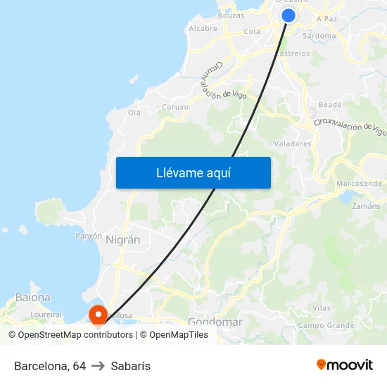 Barcelona, 64 to Sabarís map