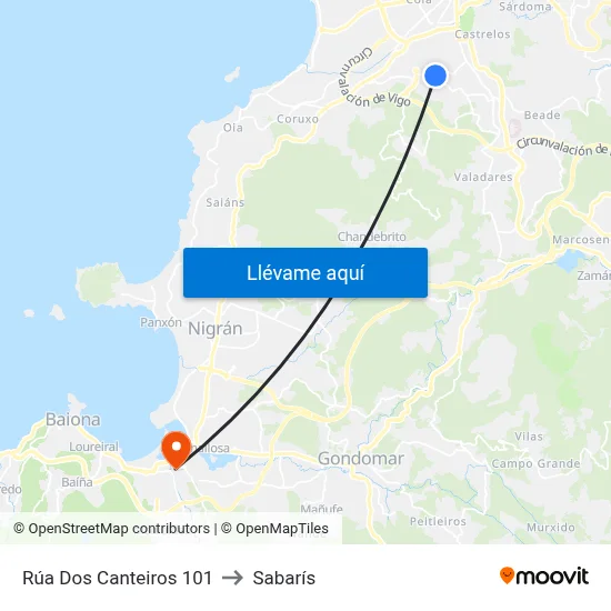 Rúa Dos Canteiros 101 to Sabarís map