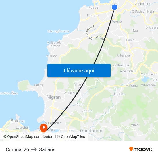 Coruña, 26 to Sabarís map