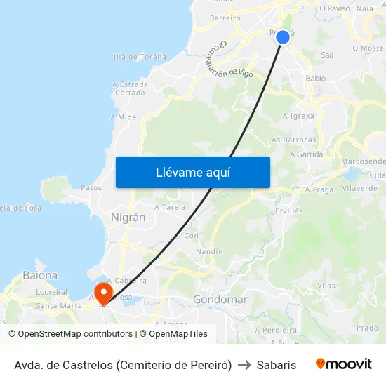Avda. de Castrelos (Cemiterio de Pereiró) to Sabarís map