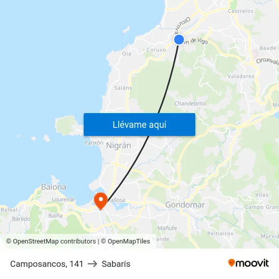Camposancos, 141 to Sabarís map