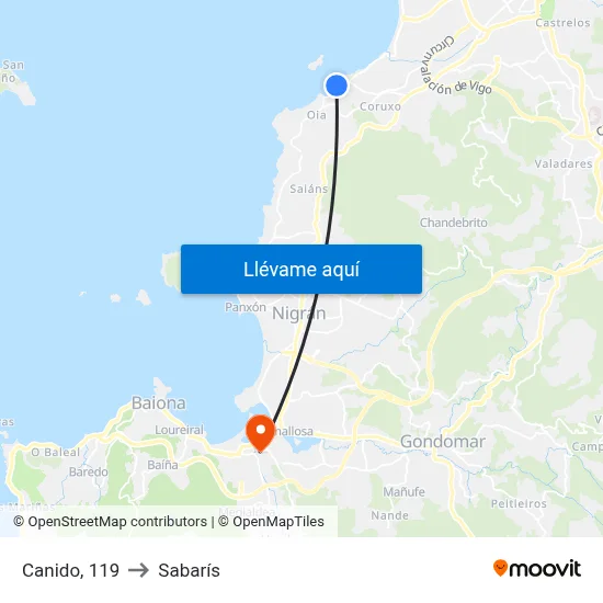 Canido, 119 to Sabarís map