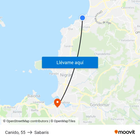 Canido, 55 to Sabarís map