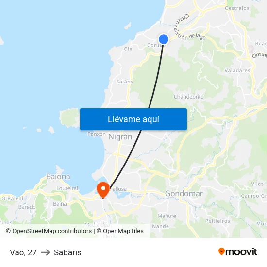 Vao, 27 to Sabarís map