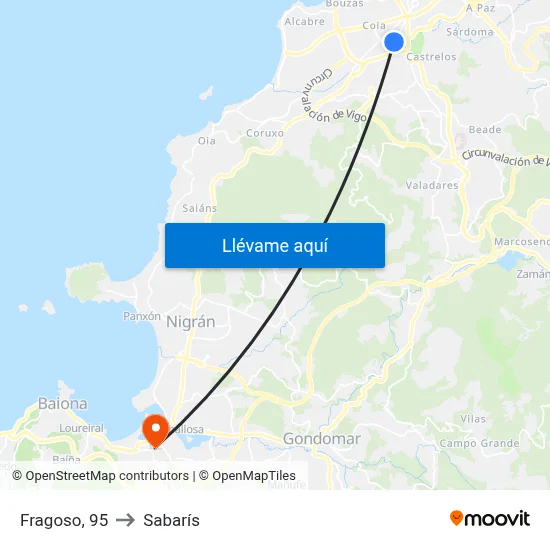 Fragoso, 95 to Sabarís map