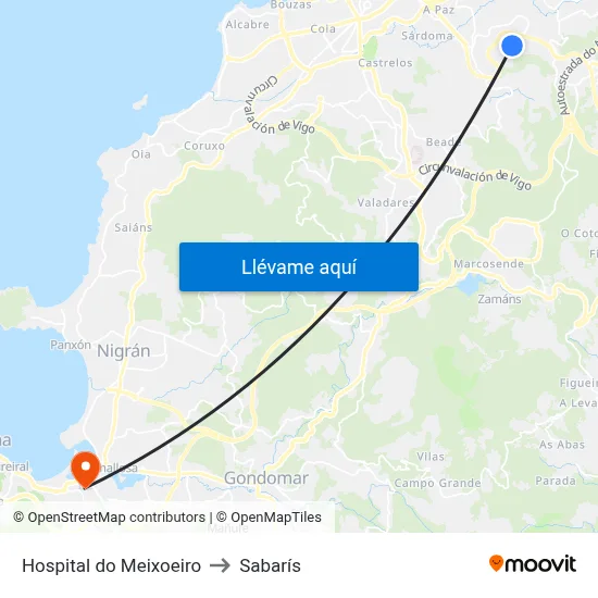 Hospital do Meixoeiro to Sabarís map