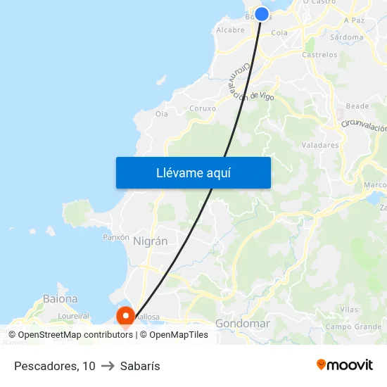 Pescadores, 10 to Sabarís map