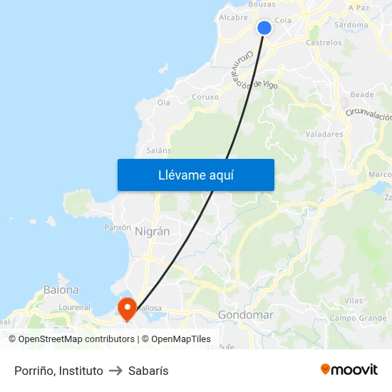 Porriño, Instituto to Sabarís map
