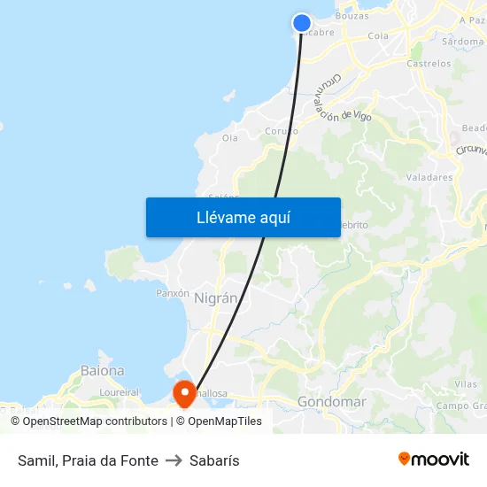Samil, Praia da Fonte to Sabarís map