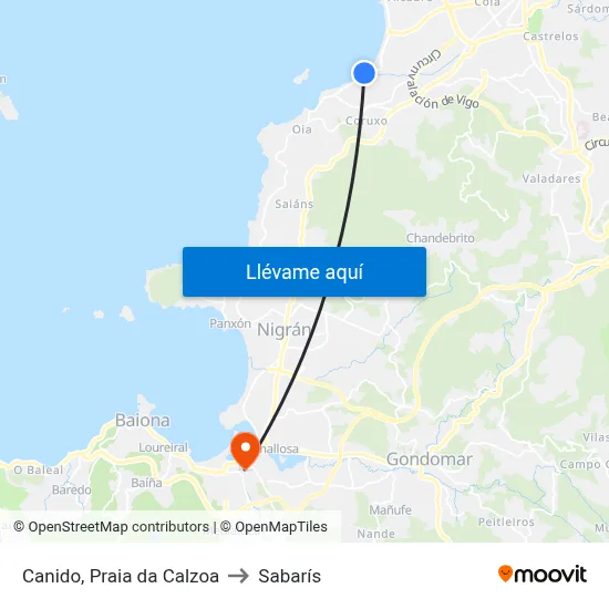 Canido, Praia da Calzoa to Sabarís map