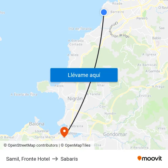 Samil, Fronte Hotel to Sabarís map