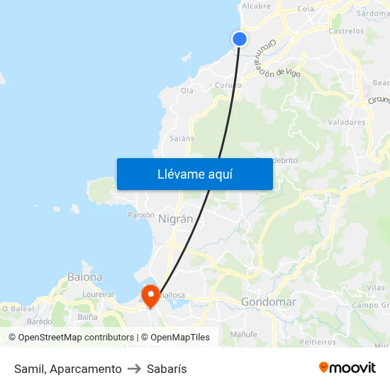 Samil, Aparcamento to Sabarís map