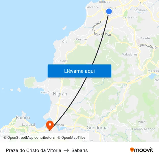 Praza do Cristo da Vitoria to Sabarís map