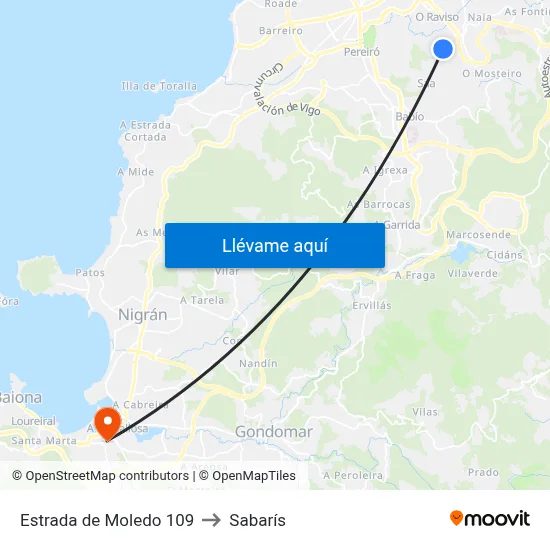 Estrada de Moledo 109 to Sabarís map