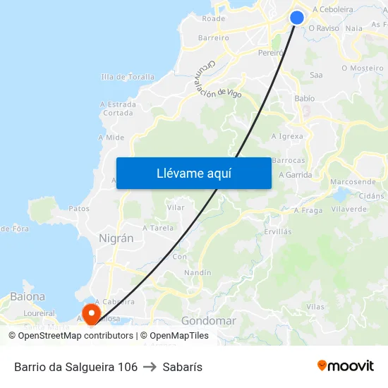 Barrio da Salgueira 106 to Sabarís map