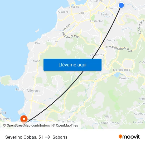 Severino Cobas, 51 to Sabarís map