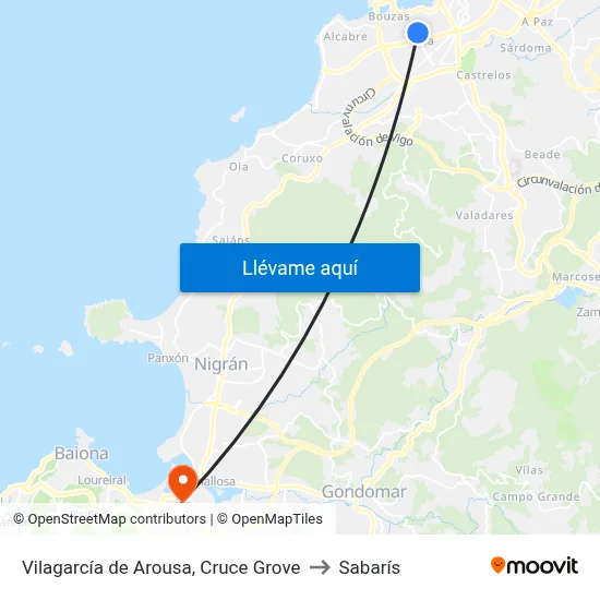 Vilagarcía de Arousa, Cruce Grove to Sabarís map